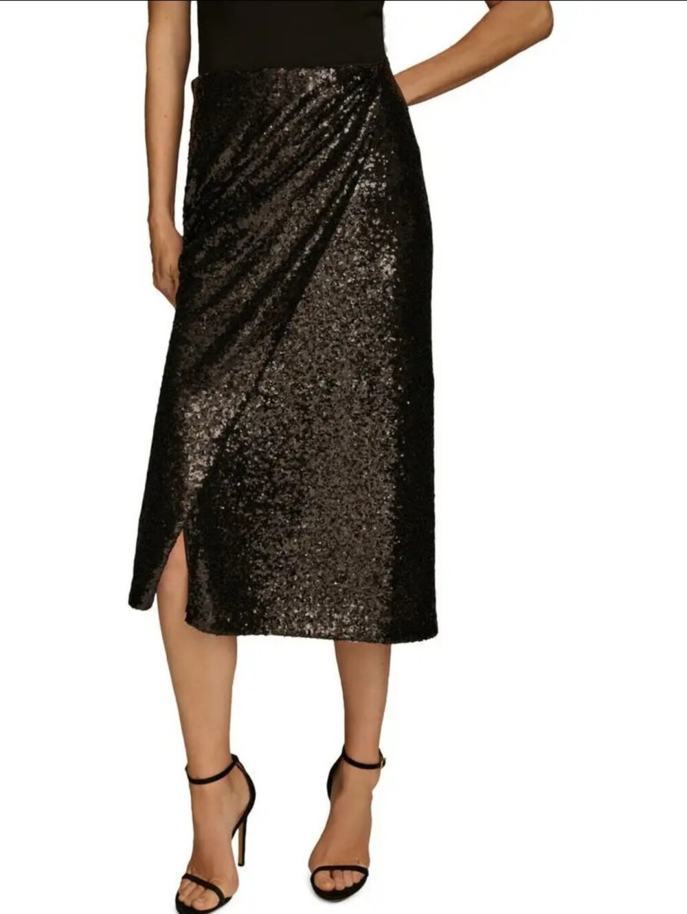 (1770) NWOT DONNA KARAN Sequin Faux Wrap Skirt, Size 2
